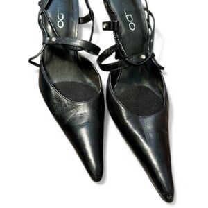 ALDO Black Strappy Pointed Toe Kitten Heels Sz 6.5
